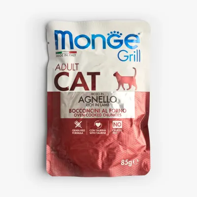 Корм Monge cat grill влажный для взрослых кошек с ягненком, 85 г
