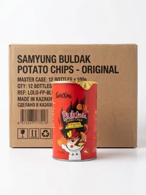 Buldak Potato Chips Original, картофельные чипсы со вкусом острой курицы, 45 г, в коробке 48 шт