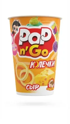 КУКУРУЗНЫЕ СНЕКИ-КОЛЕЧКИ «POP N' GO» СО ВКУСОМ СЫРА (ОРАНЖЕВАЯ УПАКОВКА) 100г