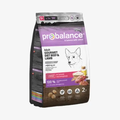 Корм Probalance Gourmet Diet Adult сухой для взрослых собак с говядиной и ягнёнком, 2 кг