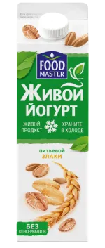 Живой Питьевой йогурт со вкусом злаков 2% FoodMaster 900 мл