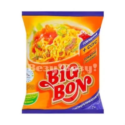 Лапша быстрого приготовления BigBon «Говядина + соус томатный с базиликом»