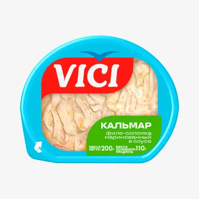 Кальмар Vici гигантский филе-соломка отварной маринованный в соусе с пряностями 200 г