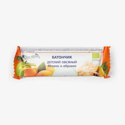 Батончик органический Fleur Alpine овсяной яблоко и абрикос для детей 23 г