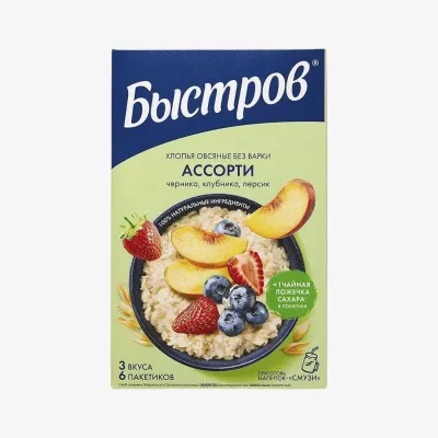 Каша Быстров овсяная Ассорти черника клубника персик, 240 г