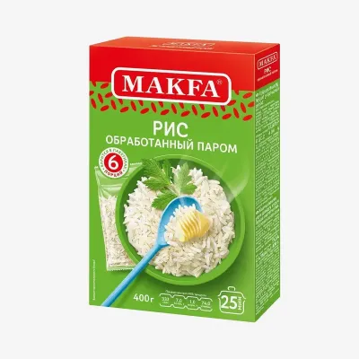 Рис Makfa длиннозерный пропаренный в пакетиках для варки, 400 г