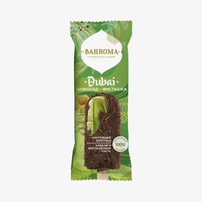 Мороженое Bahroma пломбир фисташка Dubai в шоколаде с кадаиф, 90 г