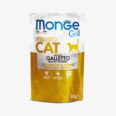 Влажные кусочки Monge cat grill для стерилизованных кошек с петухом, 85 г