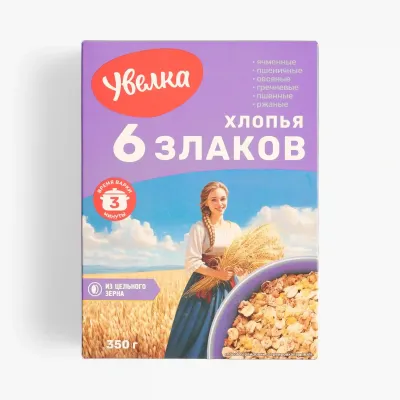 Хлопья Увелка овсяные пшеничные 6 злаков, 350 г