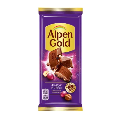 Alpen Gold фундук и изюм шоколадная плитка молочный 80 г