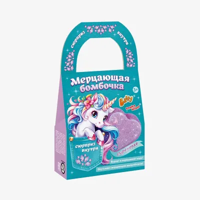Бомбочка Baffy мерцающая, сиреневая, сердце 65 г