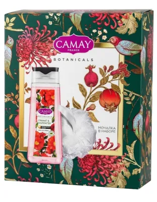 Подарочный набор Camay Botanicals «Гранат и Коллаген» (гель для душа + мочалка)