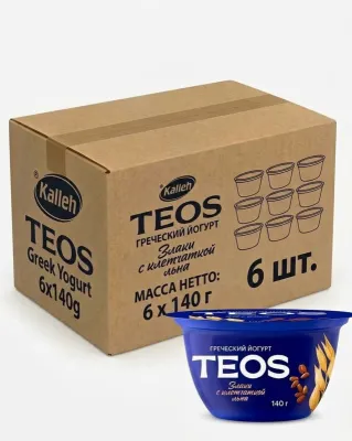 Греческий Йогурт "TEOS" злаки с клетчаткой льна, 2%, 140гр, коробка 6шт