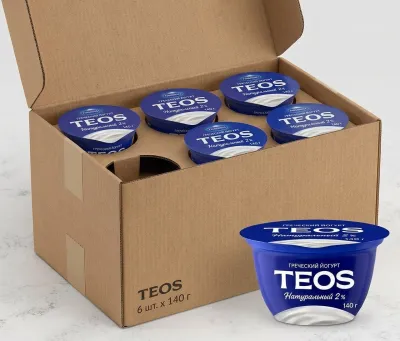 Греческий йогурт "TEOS" Натуральный, 2%, 140гр, коробка 6шт.