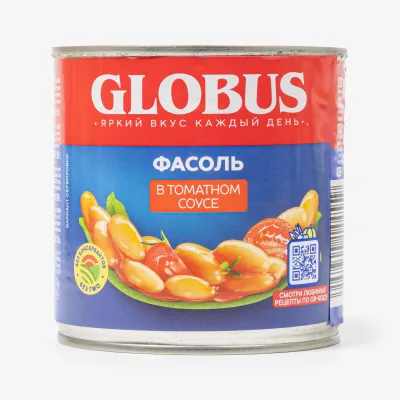Фасоль Globus белая в томатном соусе, 425 мл