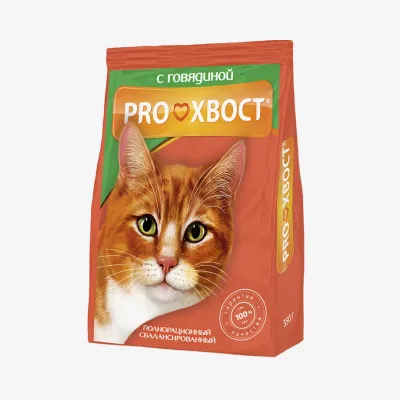 Корм ProХвост сухой для кошек с говядиной, 350 