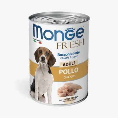 Корм влажный Monge Fresh для собак кусочки в паштете с курицей, 400 г