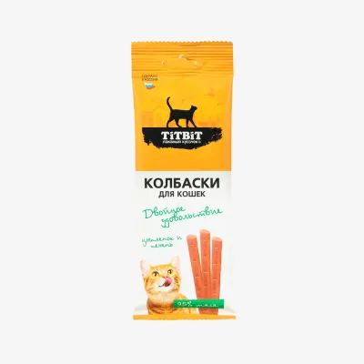 Колбаски TitBit "Двойное удовольствие" с цыпленком и печенью для кошек, 45 г
