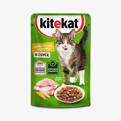 Влажный корм Kitekat для взрослых кошек со вкусом курицы в соусе, 85 г
