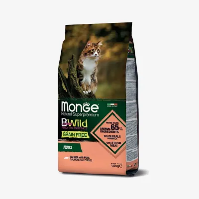 Сухой корм Monge BWild Dry Food для кошек с лососем и горохом, 1500 г