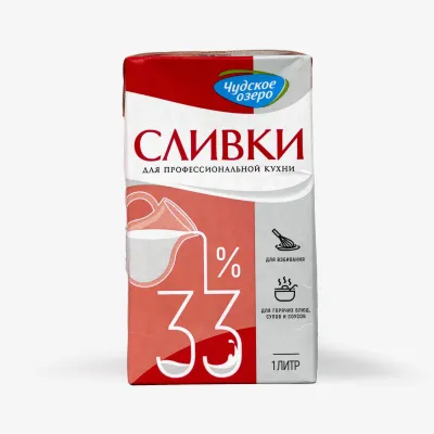 Сливки Чудское Озеро ультрапастеризованные для взбивания 33% 1 л