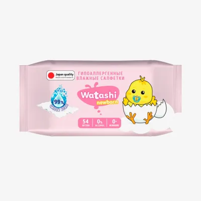 Влажные салфетки Watashi детские 0+ 54шт