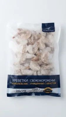 КРЕВЕТКИ КОРОЛЕВСКИЕ СВЕЖЕМОРОЖЕНЫЕ ОЧИЩЕННЫЕ С ХВОСТОМ (КАЛИБР 26/29) — АКВАТРОС