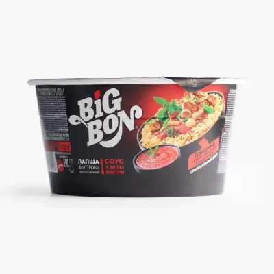 Лапша Big Bon говядина и томатный соус с базиликом чашка, 85 г