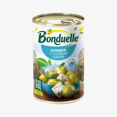 Оливки Bonduelle Мансанилья с голубым сыром, 314 мл