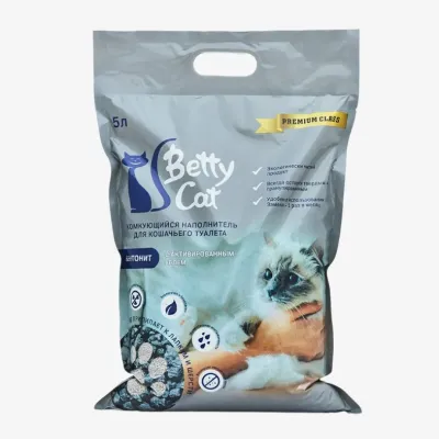 Наполнитель Betty Cat комкующийся с активированным углем, 5 л