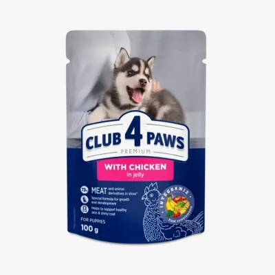 Корм Club4Paws влажный с курицей в желе для щенков, 100 г