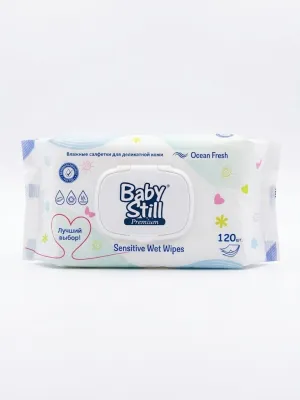 Детские влажные салфетки Baby Still Premium Sensitive Ocean Fresh с пластиковым клапаном, 120 шт. (24 пачки в коробке)