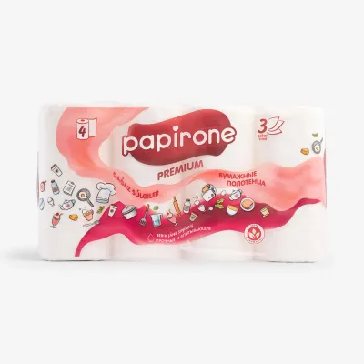 Бумажные полотенца Papirone 3 слоя, 4 шт