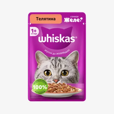 Влажный корм Whiskas для взрослых кошек желе с добавлением телятины, 75 г