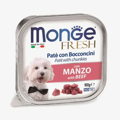 Корм Monge Fresh паштет для собак кусочки говядины, 100 г