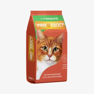 Корм ProХвост сухой для кошек с говядиной, 0,8 кг