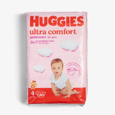 Подгузники Huggies Ultra Comfort девочкам 4/L, 80 шт (8-14 кг)