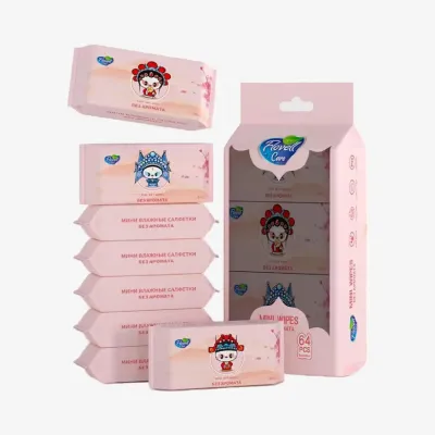 Салфетки Flovell care влажные мини, розовые, 8 шт 8 пачек