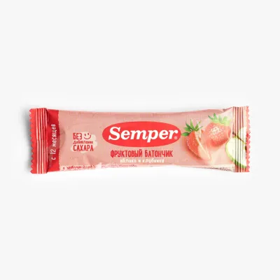 Батончик Semper фруктовый ломтик яблоко и клубника, 15 г