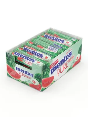 Жевательная резинка Mentos Pure Fresh «Арбуз» без сахара (блок 24 шт. х 15,5 г / 372 г)