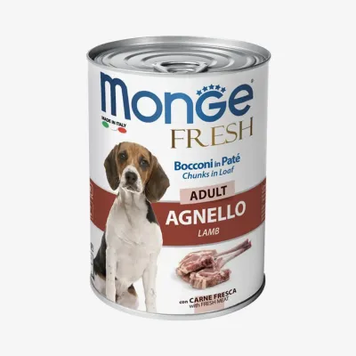 Корм влажный Monge Fresh для собак кусочки в паштете с ягненком, 400 г