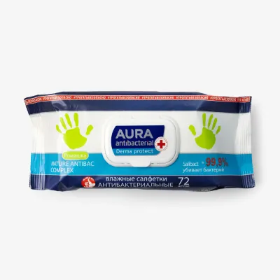 Салфетки Aura влажные, антибактериальные 72 шт