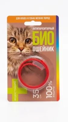 Антипаразитарный БИО ошейник для кошек и собак мелких пород (35 см, красный)