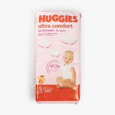 Подгузники Huggies Ultra Comfort девочкам 5/XL (12-22 кг), 64 шт