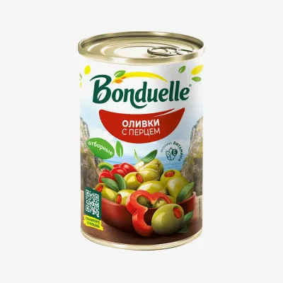Оливки Bonduelle Мансанилья со сладким перцем, 314 мл