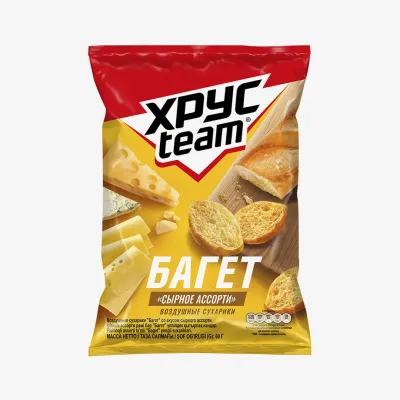 Сухарики ХрусTeam Baget сырное ассорти, 60 г