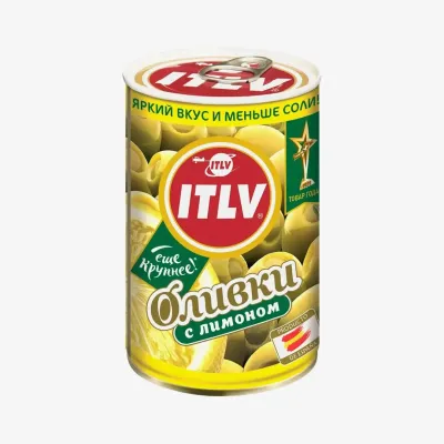 Оливки ITLV зелёные с лимоном, 300 г