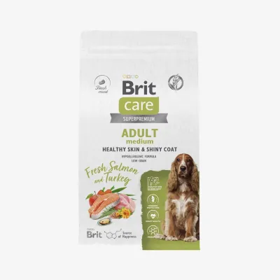 Сухой корм Brit Care с лососем и индейкой Dog Adult Medium Healthy Skin&Shiny Coat 1.5 кг