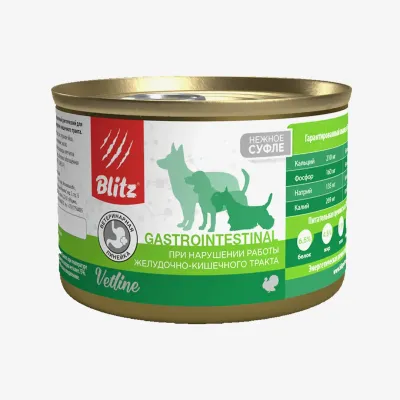 Влажный консервированный корм Blitz Vetline Gastrointestinal Dog для собак при нарушении пищеварения, паштет с индейкой 200 г