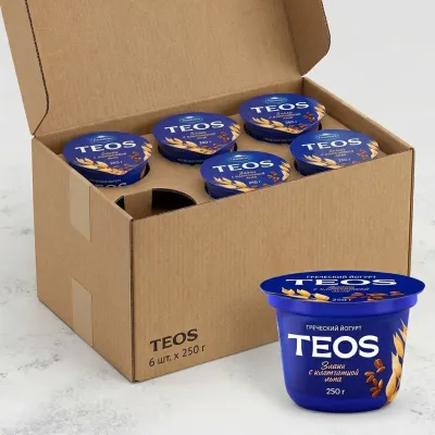 Греческий Йогурт "TEOS" Злаки с клетчаткой льна, 2%, 250гр, коробка 6шт.